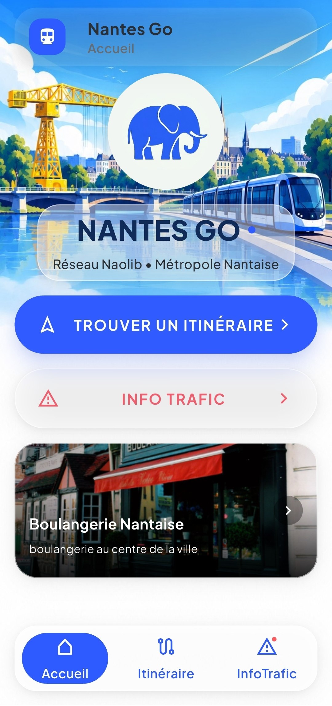 Écran d’accueil de l’application Nantes Go sur mobile